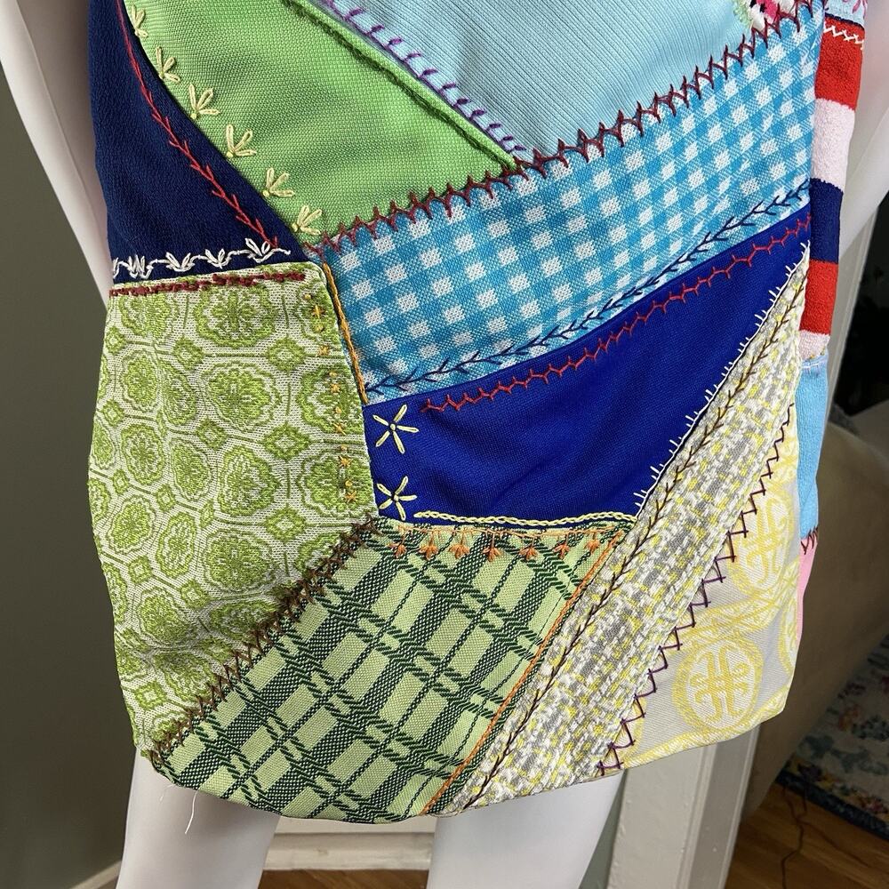 Vintage 60s 70s Polyester Patchwork Crazy Quilt Vest XS/S Handmade Embroidered - Picture 7 of 13